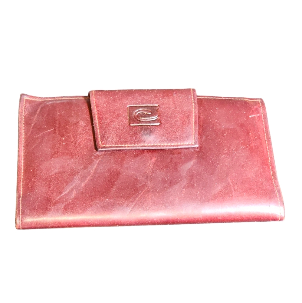 Vintage Capri‎ Burgundy Cowhide Kisslock Bifold Continental Wallet 7"X4"X0.25"